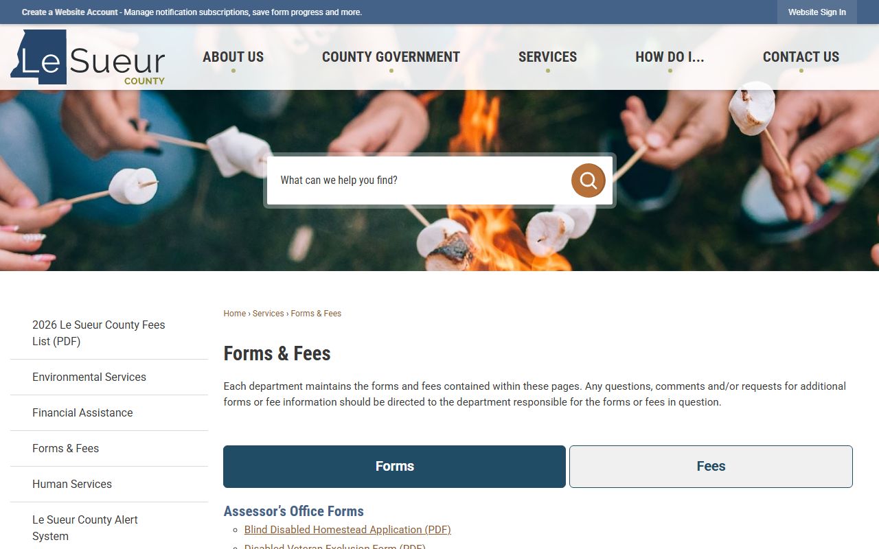 Le Sueur County Court Administrator records county forms and fees directory