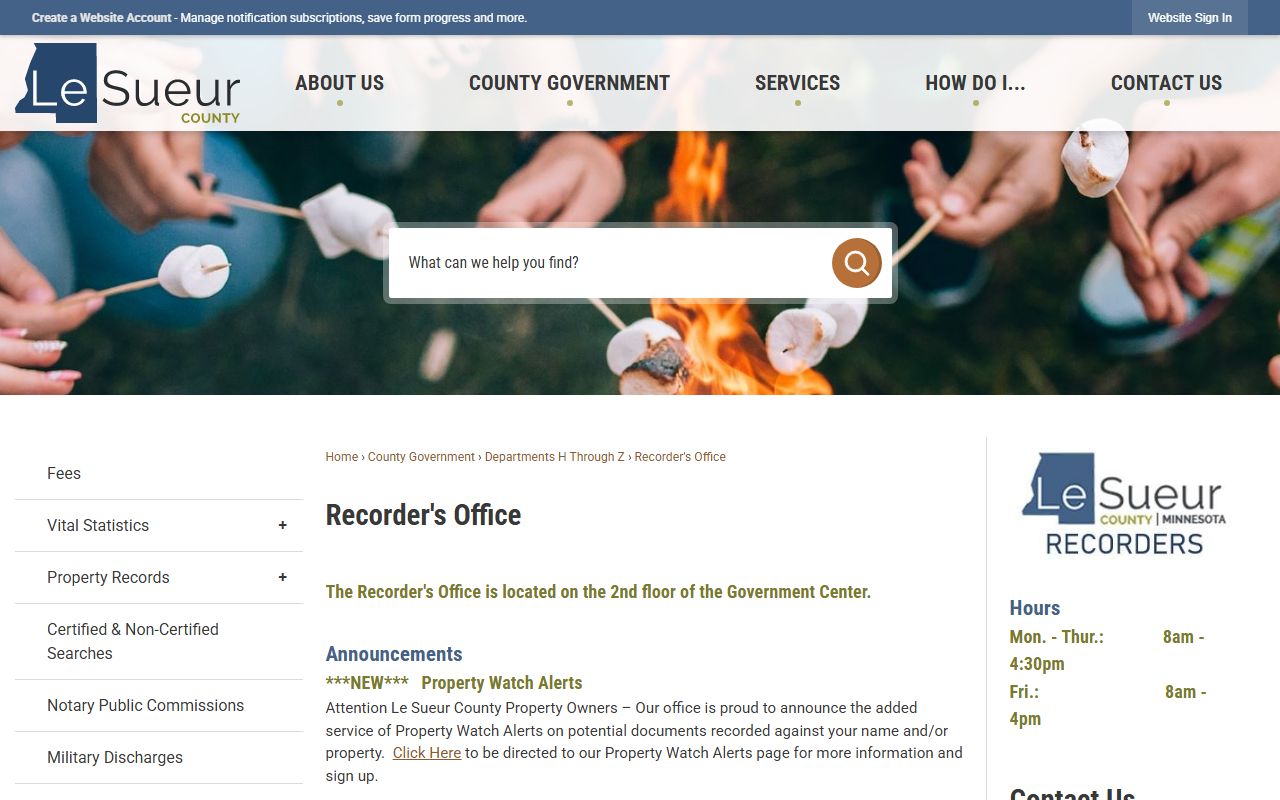 Le Sueur County Court Administrator records Recorder office distinction