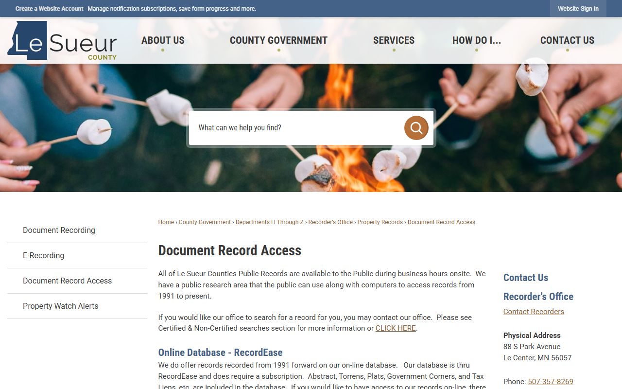 Le Sueur County Court Administrator records Recorder document access