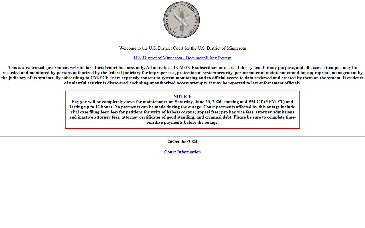 Le Sueur County arrest records and court charges federal CM ECF login