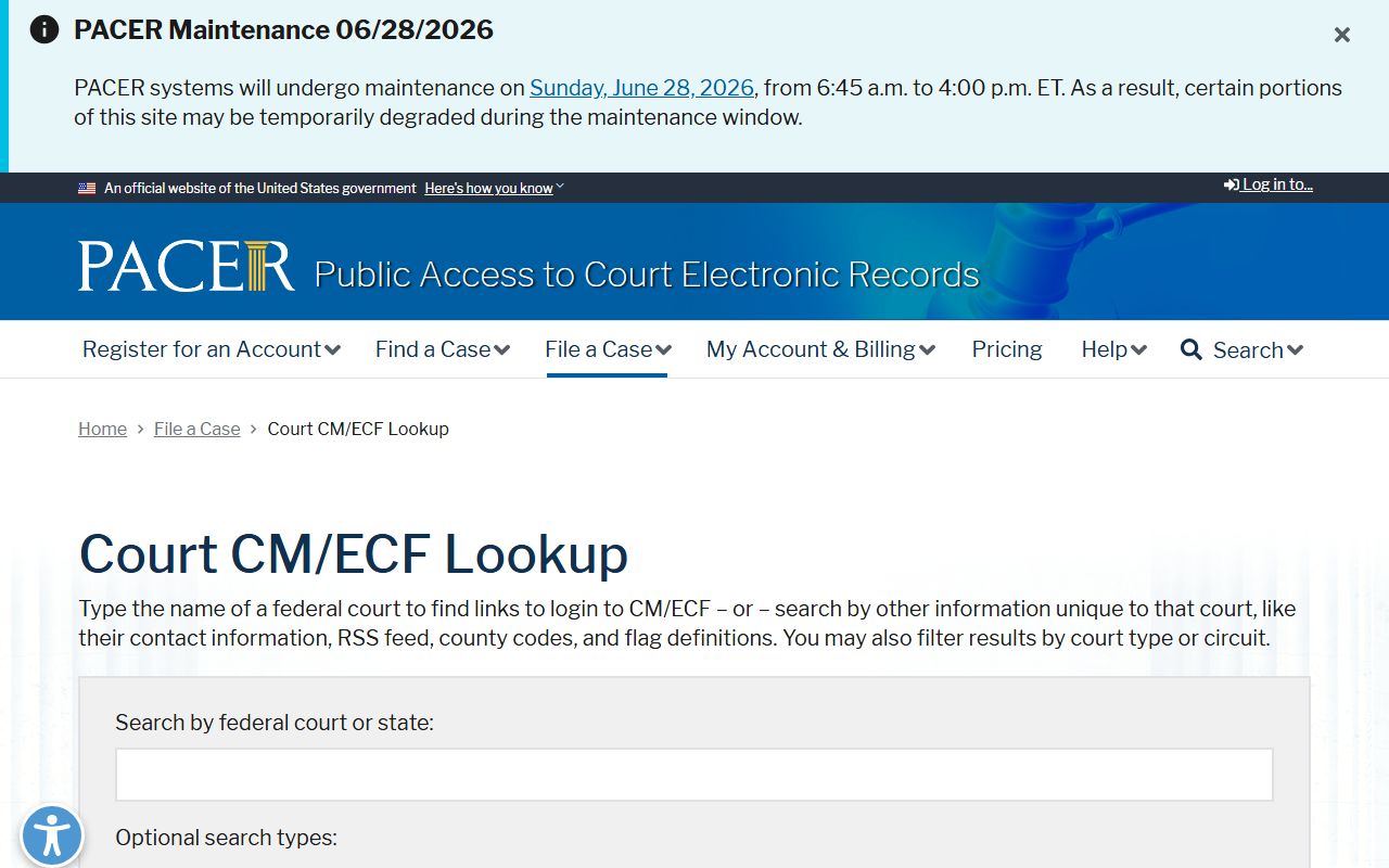 Le Sueur County court dockets federal PACER CM ECF lookup