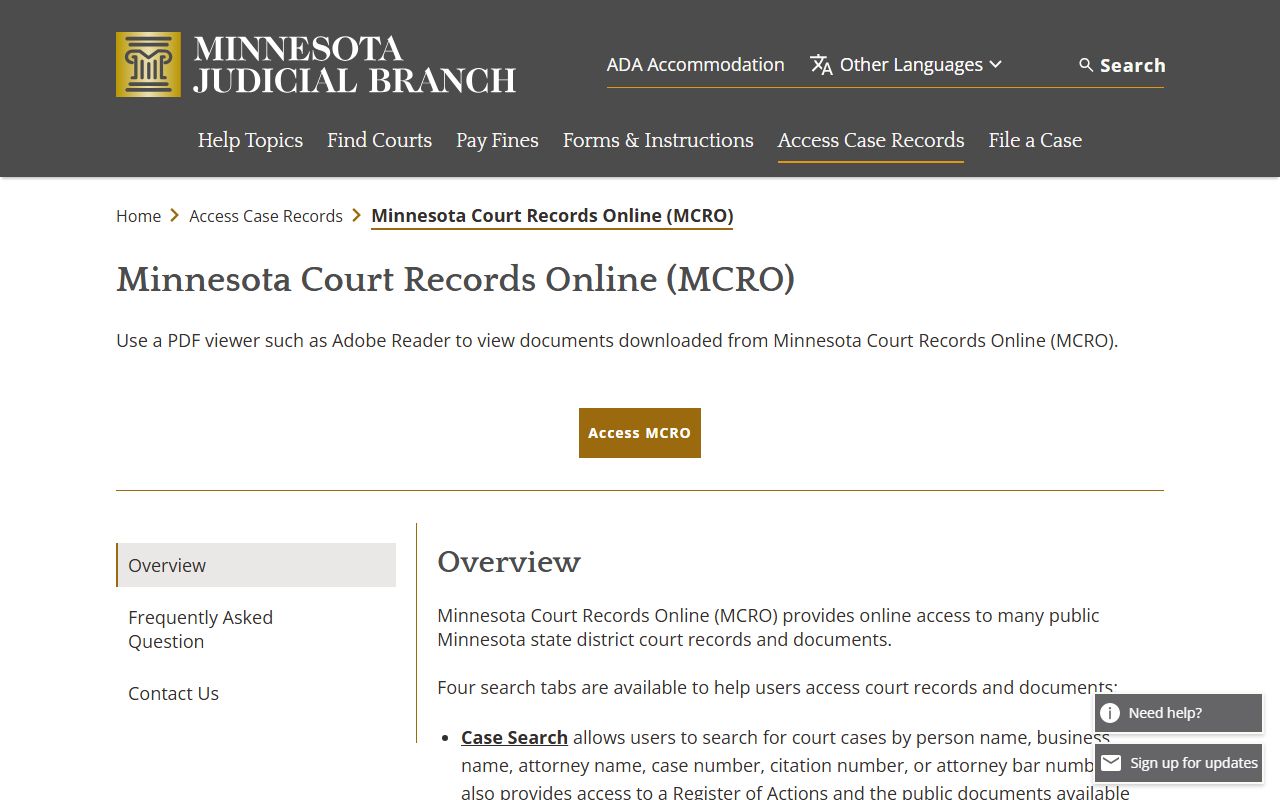 Le Sueur County court records MCRO overview