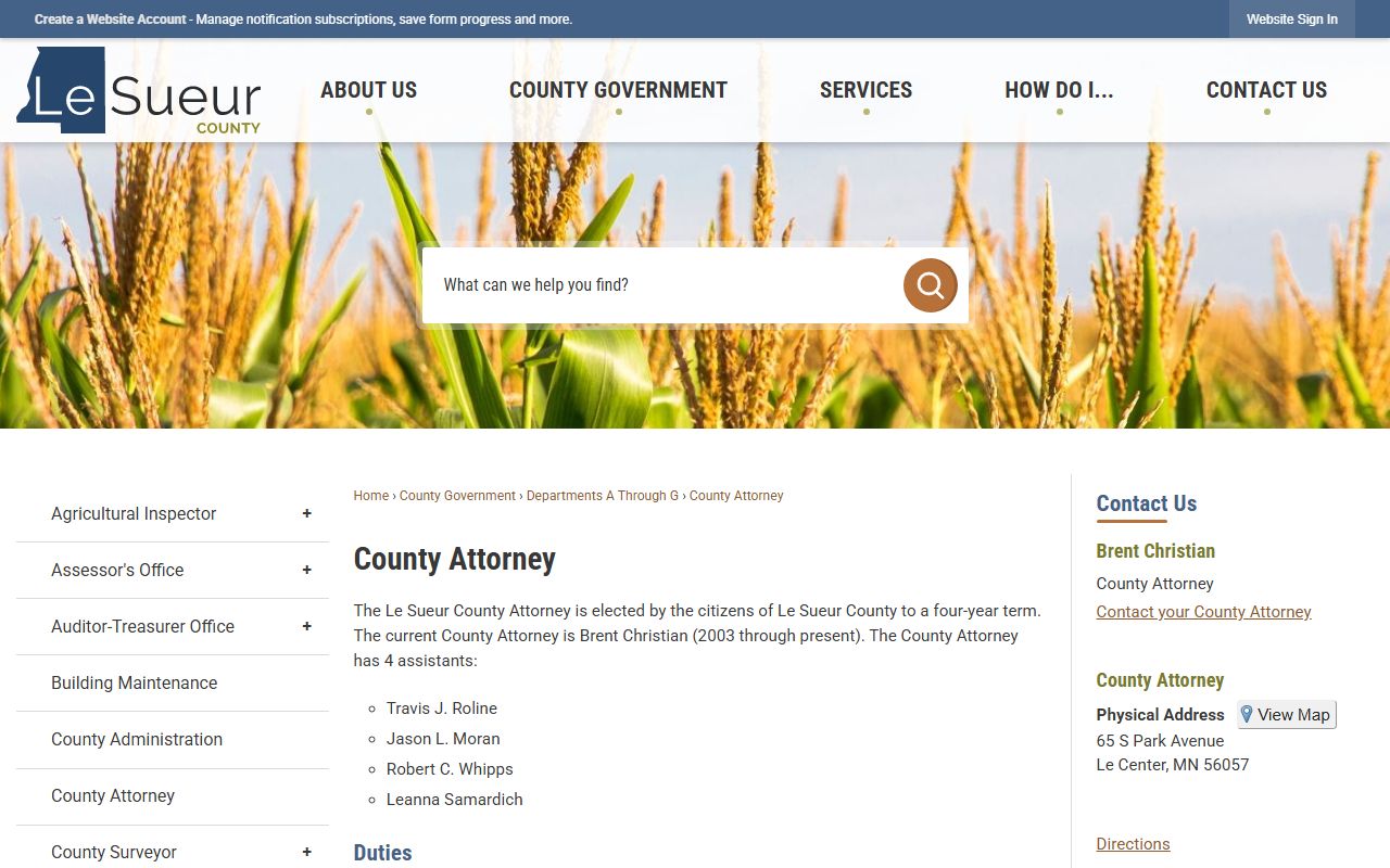 Le Sueur County criminal court records County Attorney office