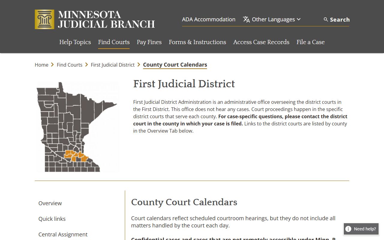 Le Sueur County District Court First Judicial District calendars