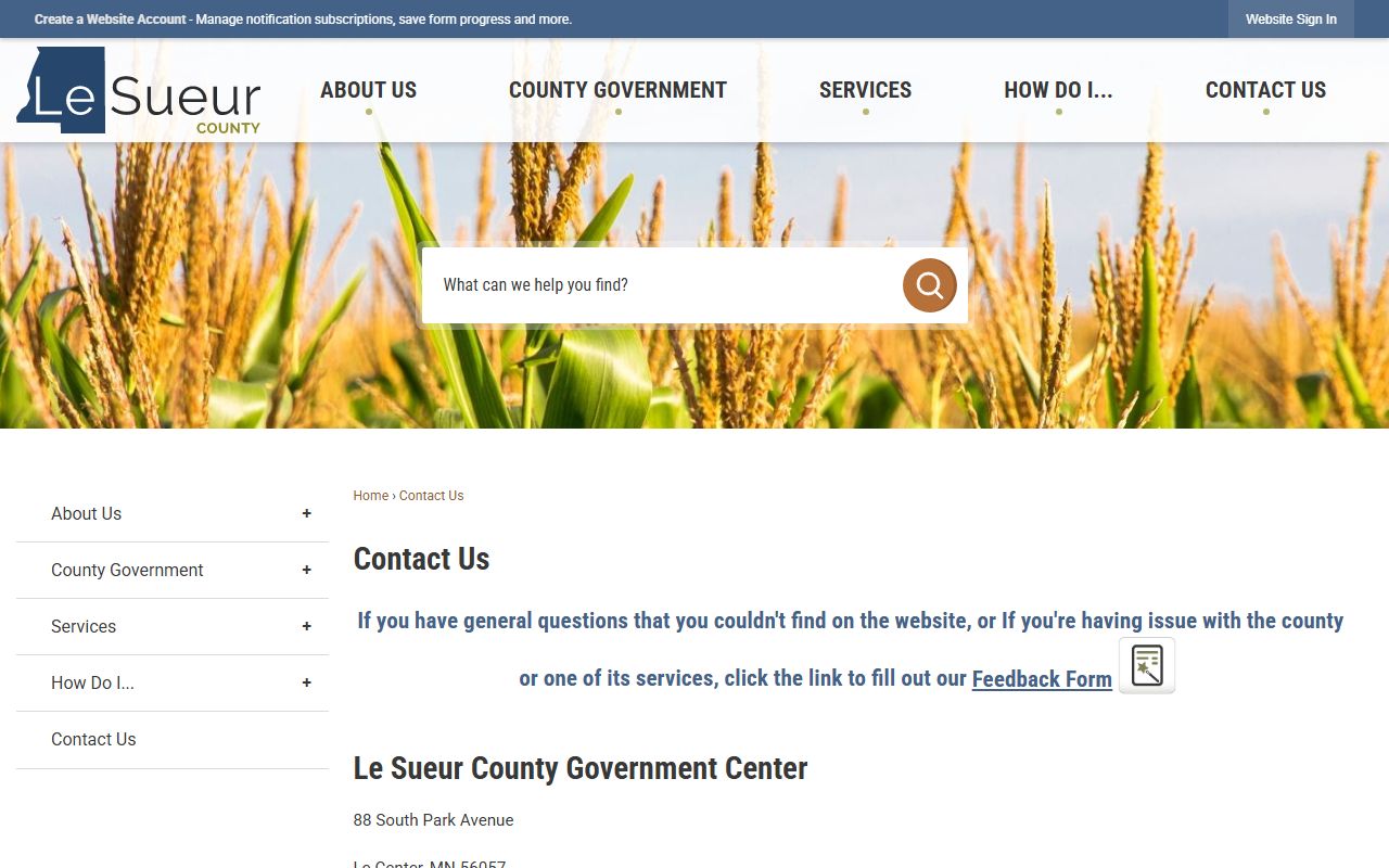 Le Sueur County court records county contact page