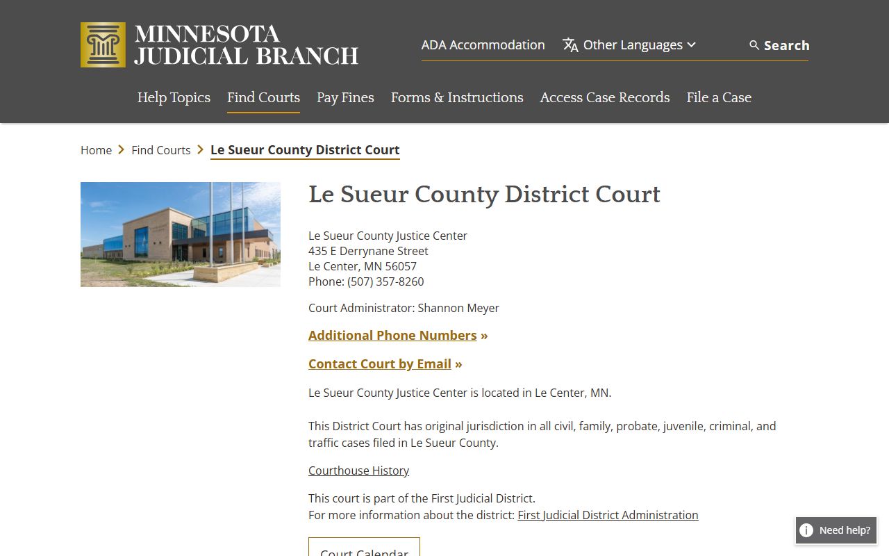 Le Sueur County court records District Court page
