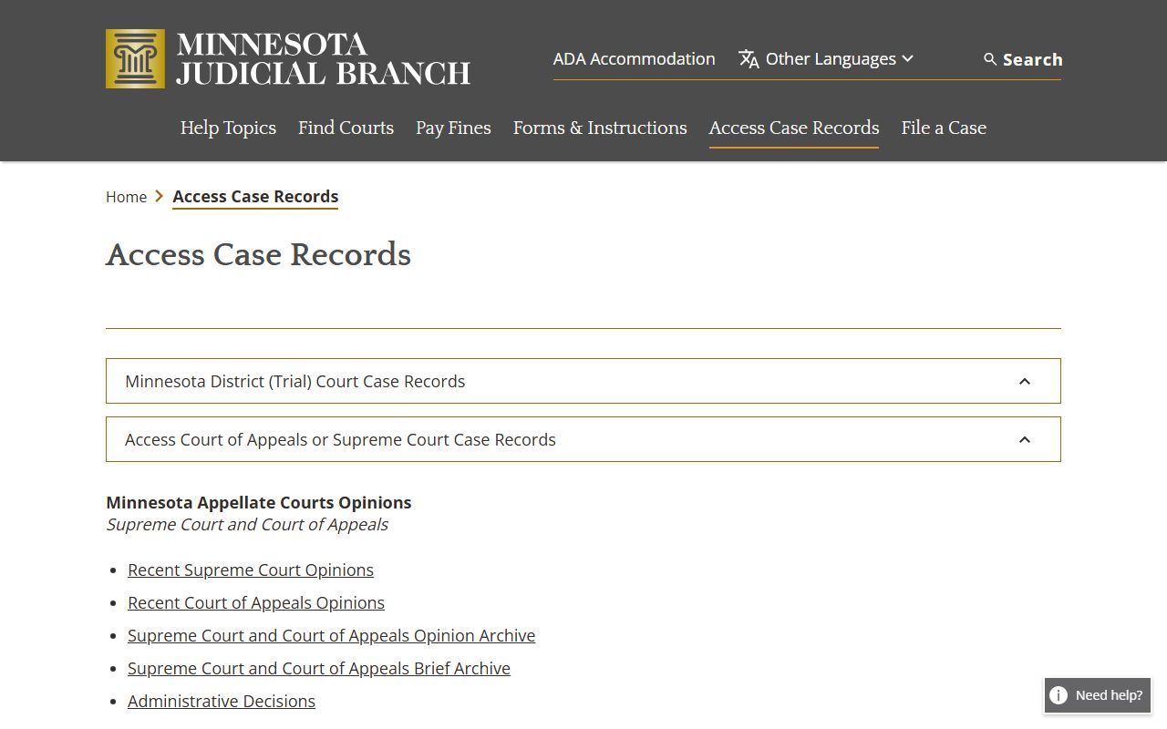 Le Sueur County court records Minnesota case record access