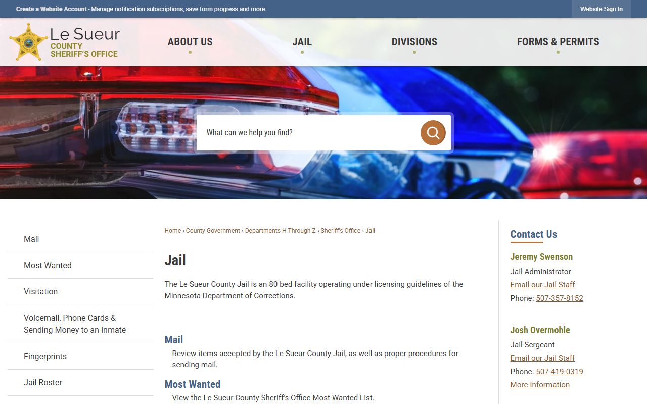 Le Sueur County inmate records jail overview