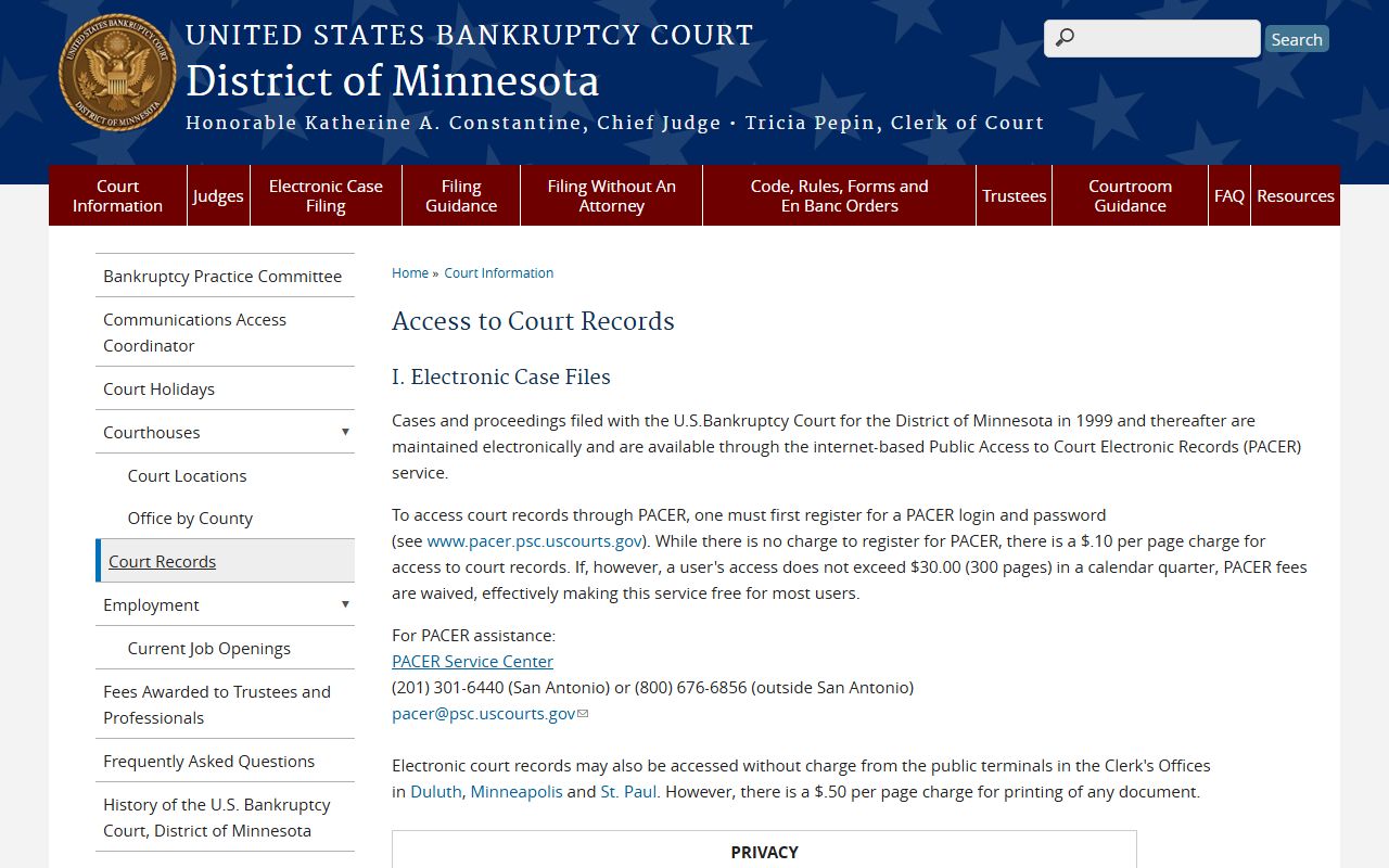 Le Sueur County probate records bankruptcy court access to records