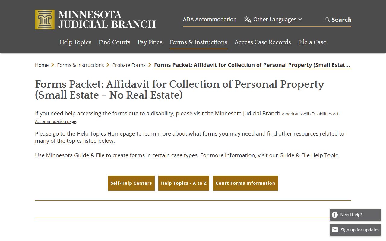 Le Sueur County probate records small estate affidavit packet