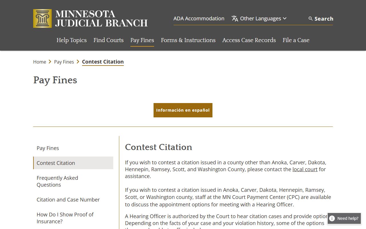 Le Sueur County traffic court records contest citation information