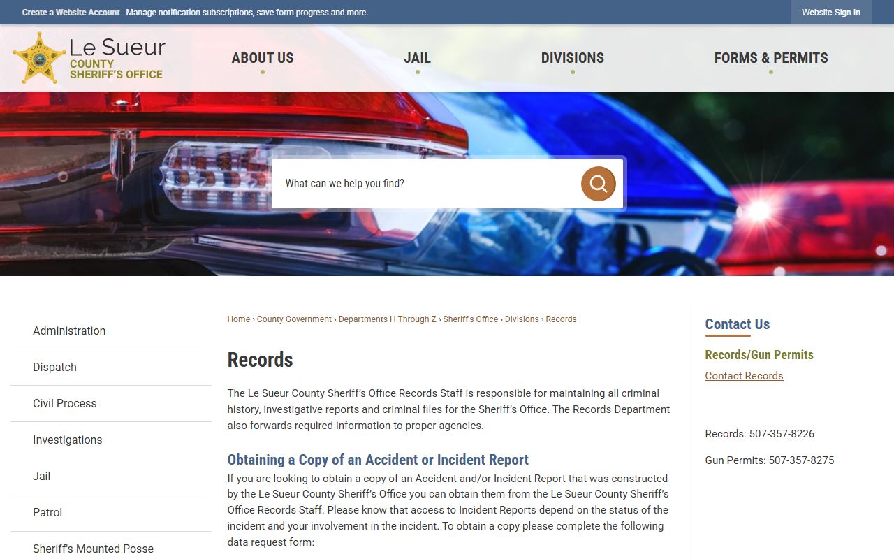 Le Sueur County warrant search sheriff records page